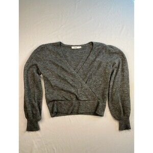 Just Fab Cross Sweater V Neck Gray Cropped Womens Large Thick Heathered Balloon